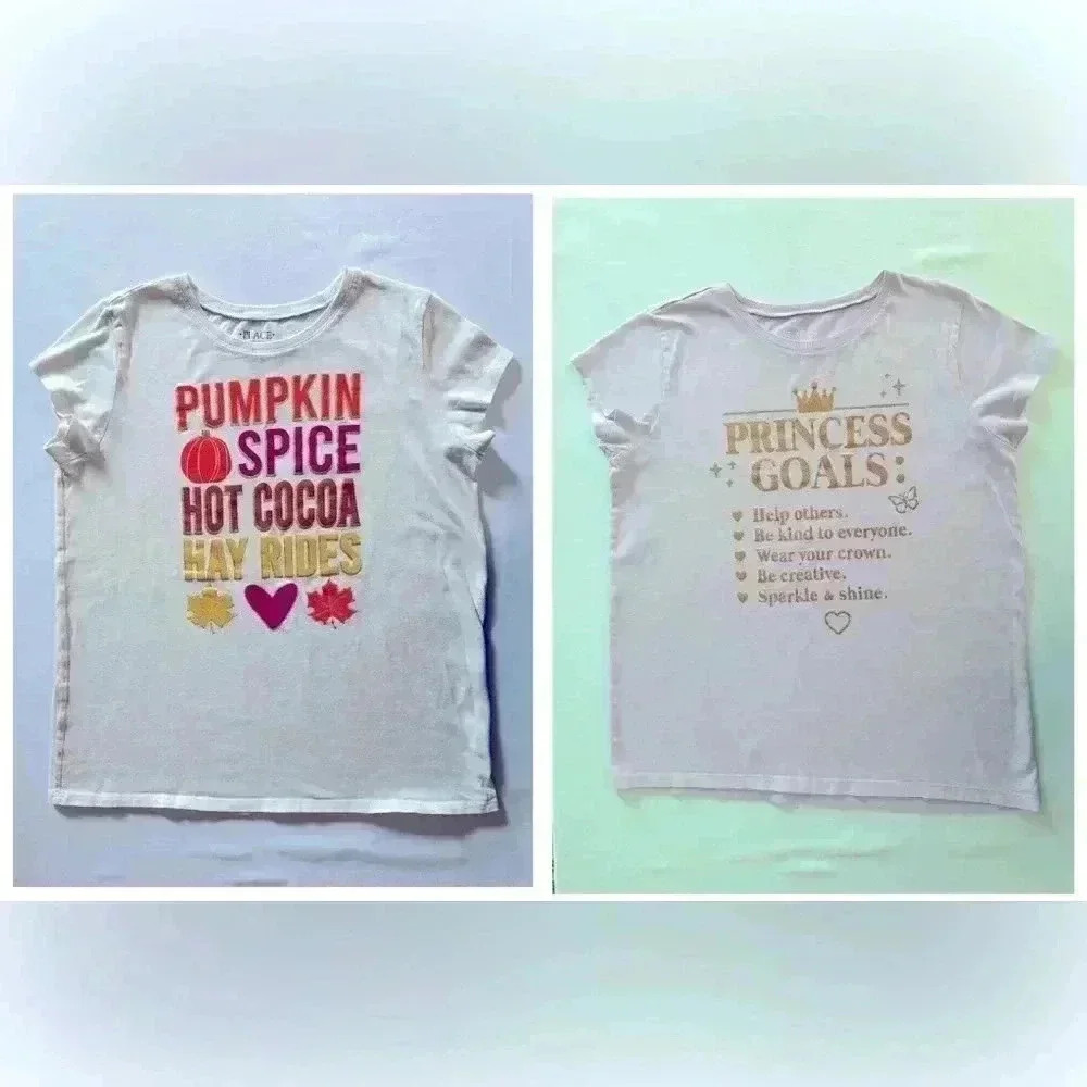 The Children's Place Girls Pumkin Spice Graphic tee & Princess Goals Tee (596)